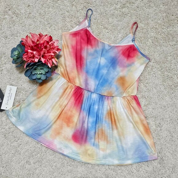 Bellelily Cami Top. Watercolor Tie Dye. Pink Blue Yellow White. Size Small. NWT. - Picture 8 of 12
